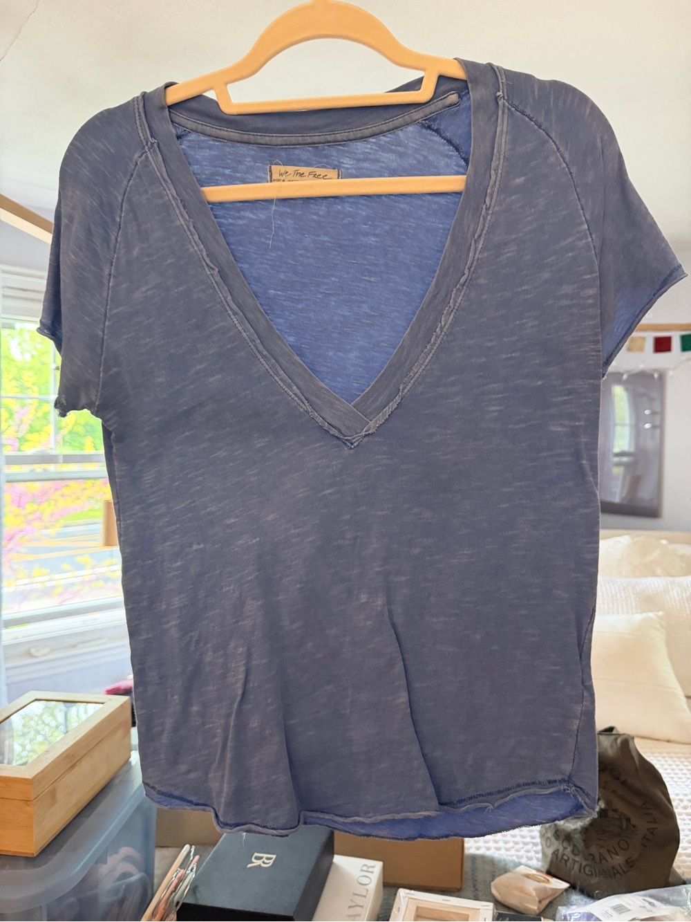 We The Free Faded Navy Deep V Short Sleeve Tee
